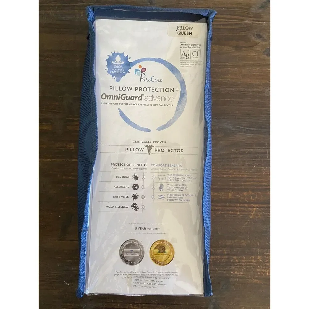 Pure Care Pillow Protector FTA502 Omniguard Queen New